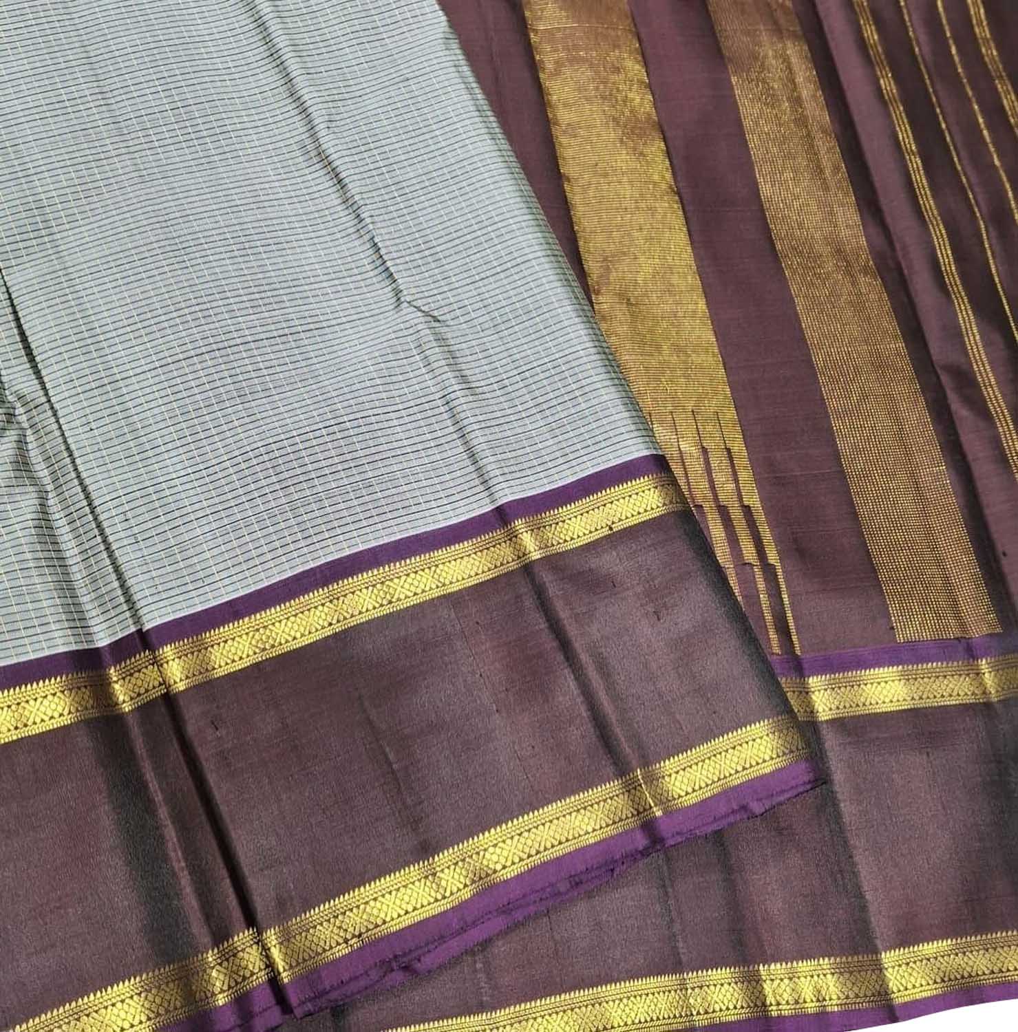 Exquisite Grey Handloom Kanjeevaram Pure Silk Saree - Luxurion World