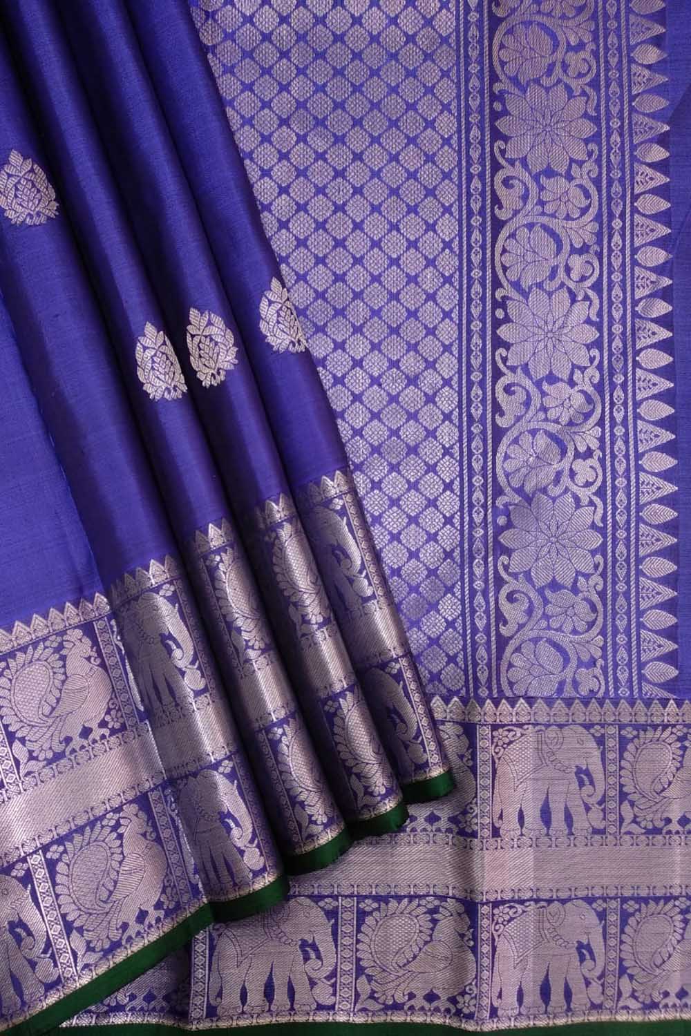 Royal Blue Kanjeevaram Pure Silk Saree - Handloom Elegance - Luxurion World
