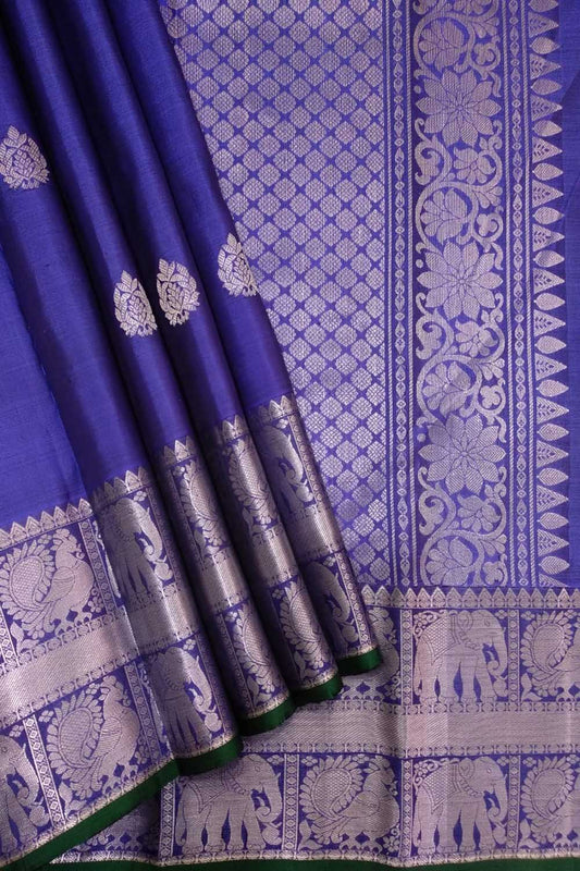 Royal Blue Kanjeevaram Pure Silk Saree - Handloom Elegance - Luxurion World
