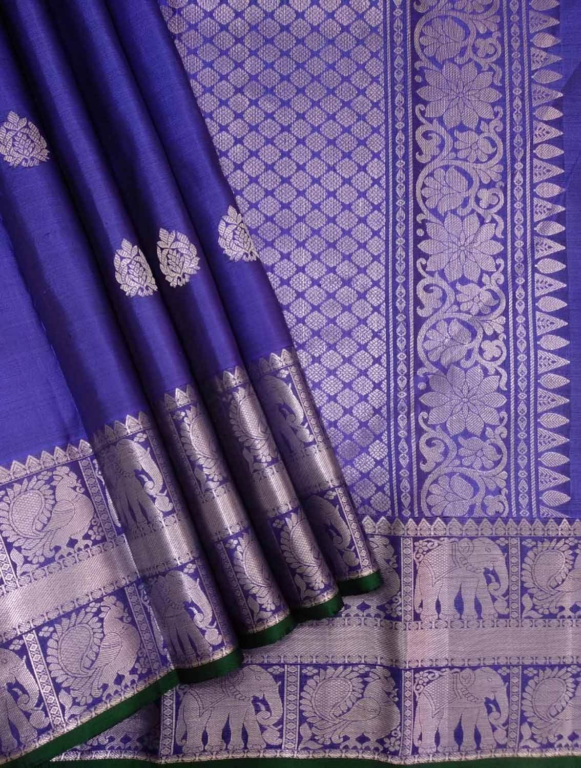 Royal Blue Kanjeevaram Pure Silk Saree - Handloom Elegance - Luxurion World