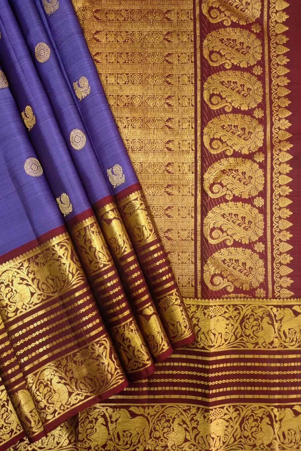 Exquisite Purple Kanjeevaram Pure Silk Saree - Luxurion World