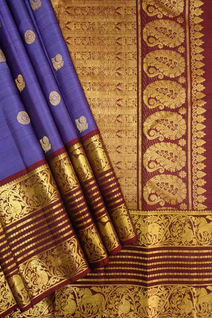 Exquisite Purple Kanjeevaram Pure Silk Saree - Luxurion World