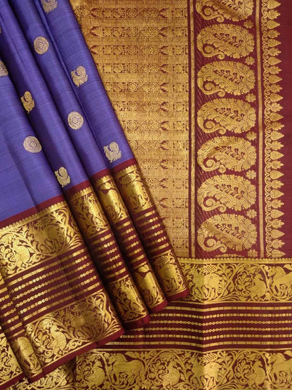 Exquisite Purple Kanjeevaram Pure Silk Saree - Luxurion World