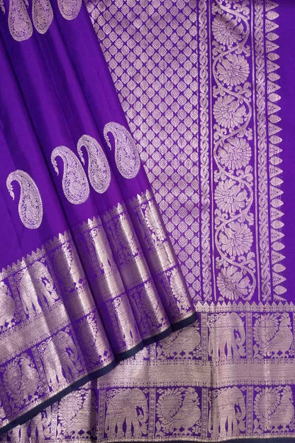 Exquisite Purple Pure Silk Kanjeevaram Saree - Luxurion World