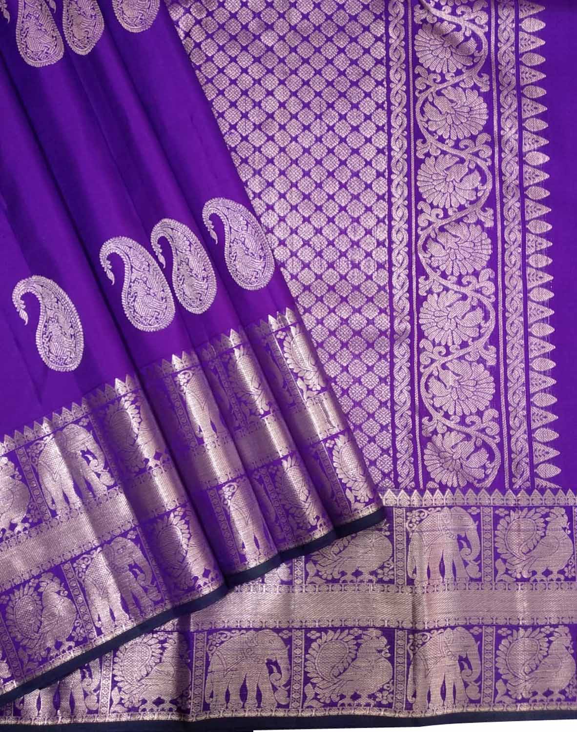 Exquisite Purple Pure Silk Kanjeevaram Saree - Luxurion World