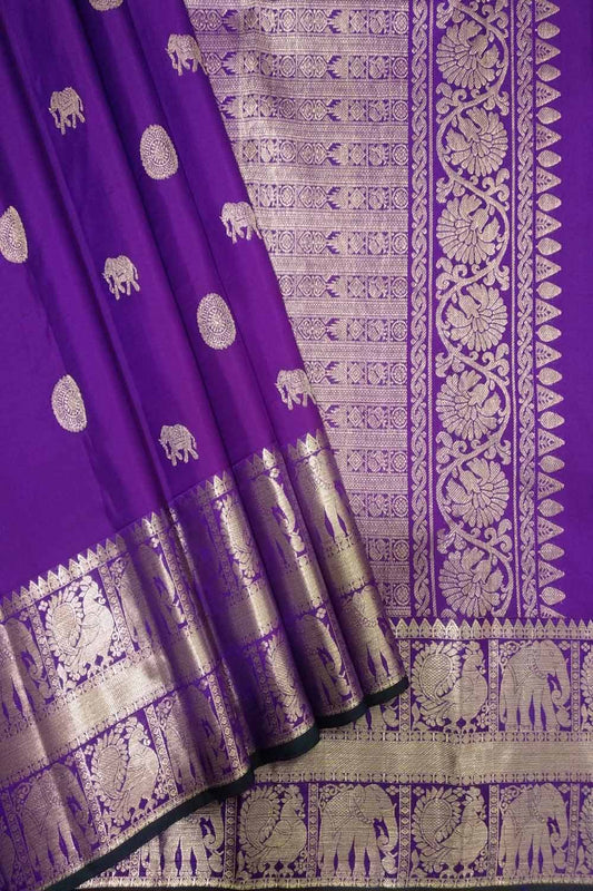 Exquisite Purple Pure Silk Kanjeevaram Saree - Luxurion World