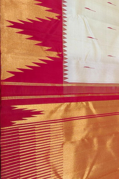 Exquisite Off White Kanjeevaram Silk Saree - Luxurion World