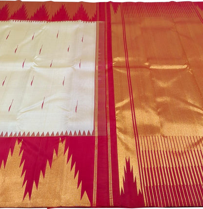 Exquisite Off White Kanjeevaram Silk Saree - Luxurion World