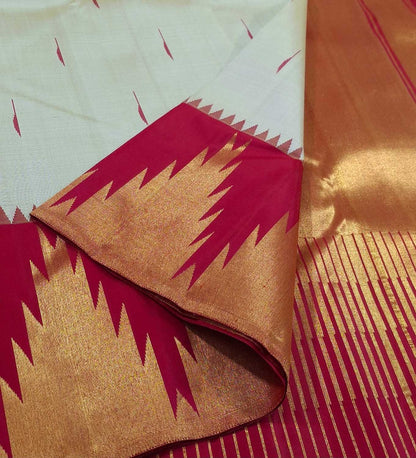 Exquisite Off White Kanjeevaram Silk Saree - Luxurion World