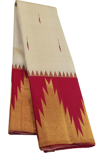Exquisite Off White Kanjeevaram Silk Saree - Luxurion World