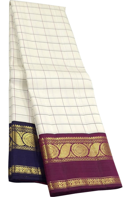 Exquisite Off White Kanjeevaram Silk Saree - Luxurion World