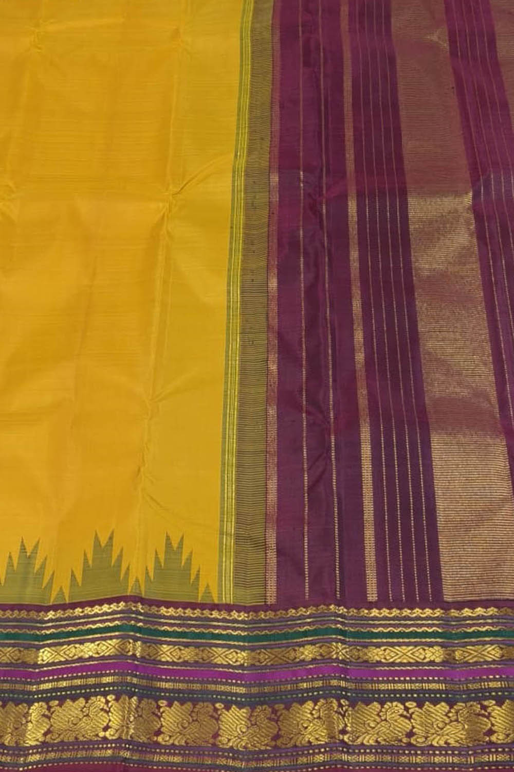Yellow Kanjeevaram Handloom Pure Silk Saree - Luxurion World