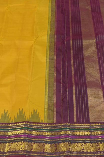 Yellow Kanjeevaram Handloom Pure Silk Saree - Luxurion World