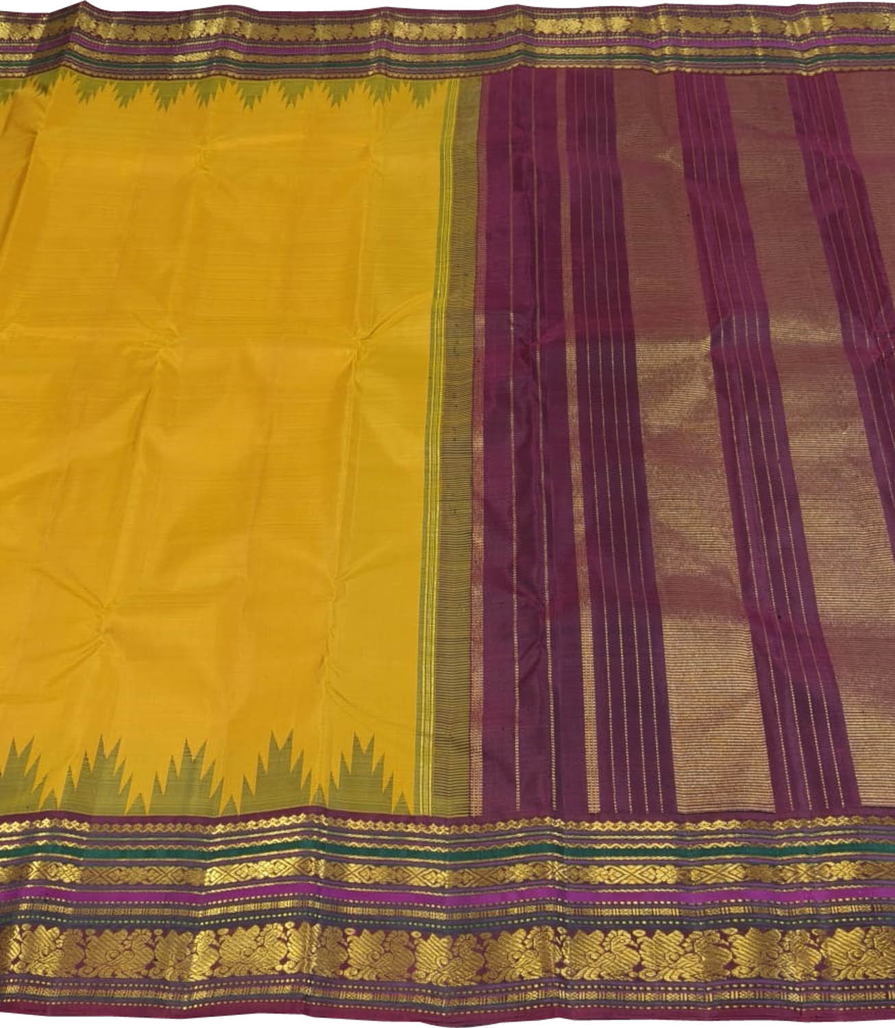 Yellow Kanjeevaram Handloom Pure Silk Saree - Luxurion World