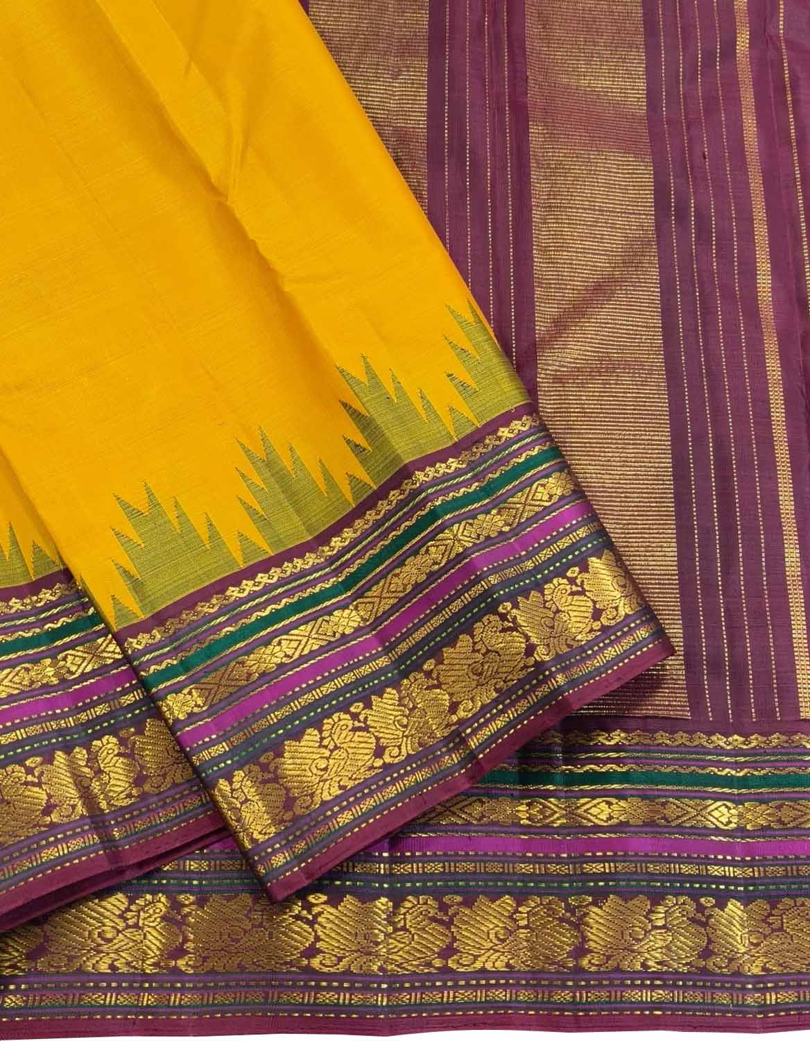 Yellow Kanjeevaram Handloom Pure Silk Saree - Luxurion World
