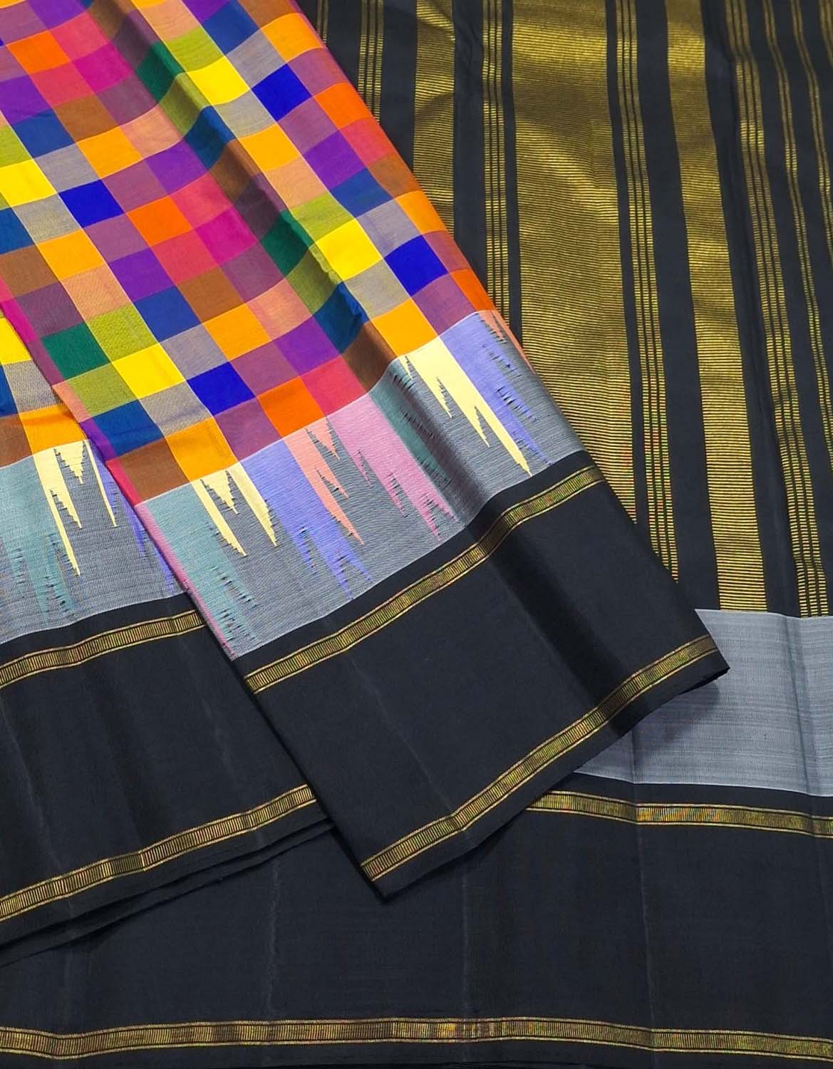 Exquisite Multicolor Kanjeevaram Handloom Pure Silk Saree - Luxurion World