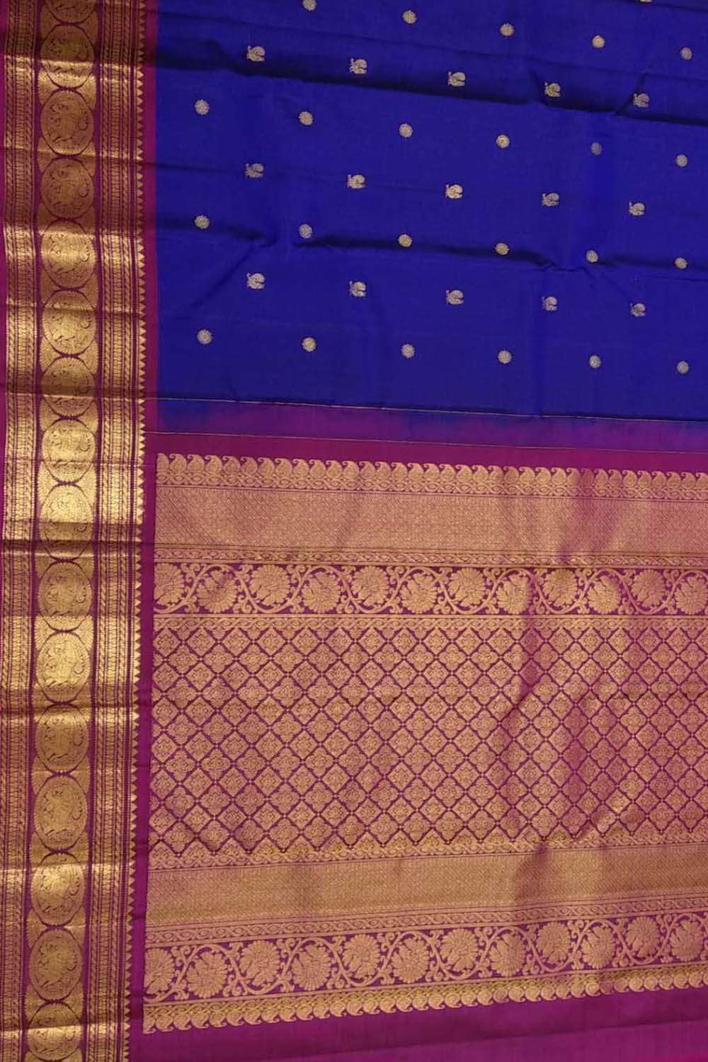 Blue Pure Silk Handloom Kanjeevaram Saree - Luxurion World