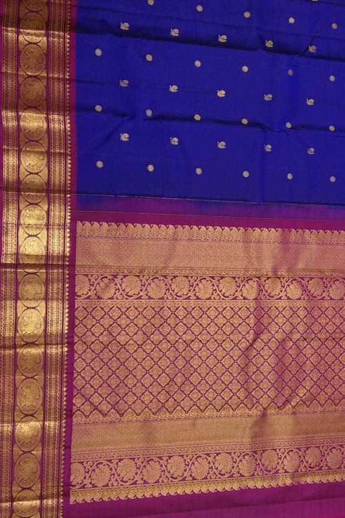 Blue Pure Silk Handloom Kanjeevaram Saree - Luxurion World