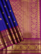 Blue Pure Silk Handloom Kanjeevaram Saree - Luxurion World