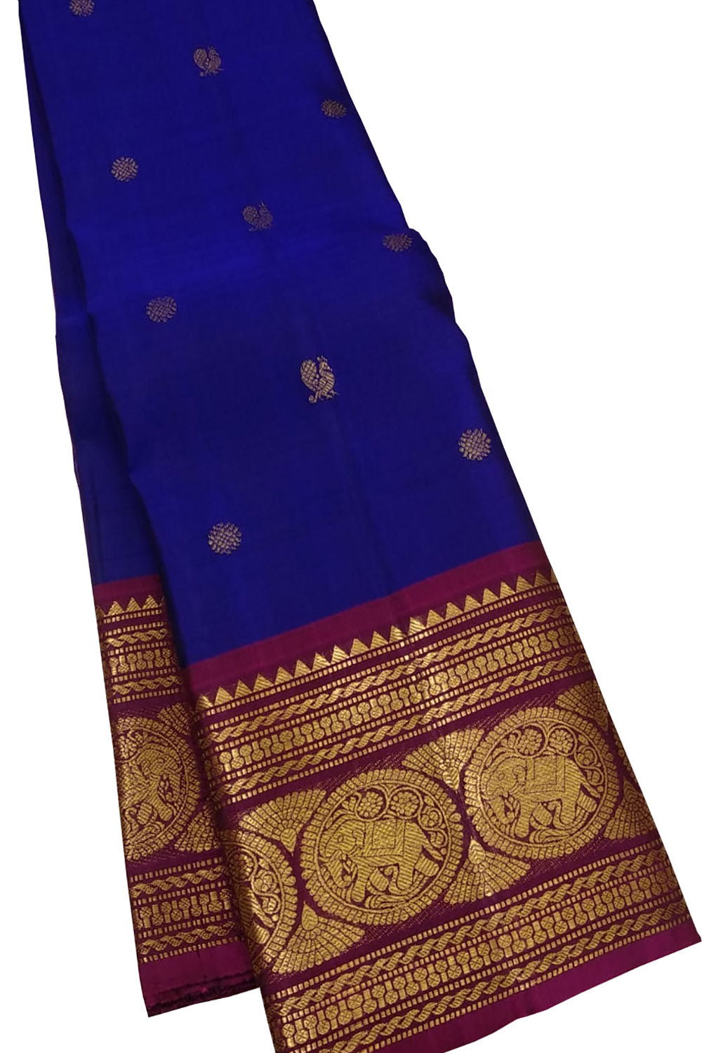 Blue Pure Silk Handloom Kanjeevaram Saree - Luxurion World
