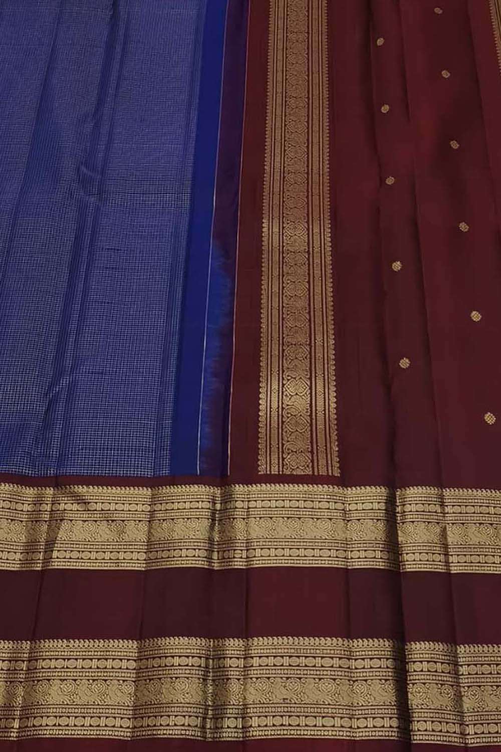 Blue Pure Silk Handloom Kanjeevaram Saree - Luxurion World