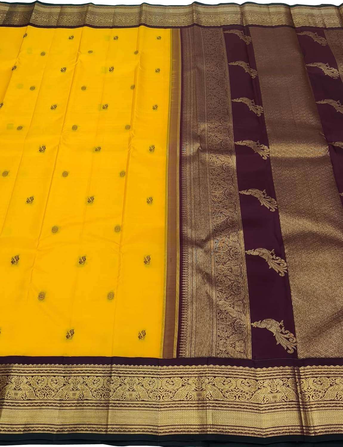 Yellow Pure Silk Handloom Kanjeevaram Saree - Elegant and Luxurious - Luxurion World