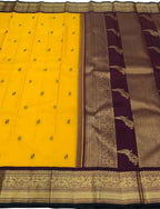 Yellow Pure Silk Handloom Kanjeevaram Saree - Elegant and Luxurious - Luxurion World