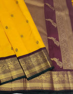 Yellow Pure Silk Handloom Kanjeevaram Saree - Elegant and Luxurious - Luxurion World