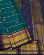 Green Blue Pure Silk Handloom Kanjeevaram Saree - Luxurion World