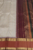 Off White Pure Silk Handloom Kanjeevaram Saree - Luxurion World