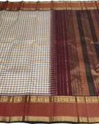 Off White Pure Silk Handloom Kanjeevaram Saree - Luxurion World