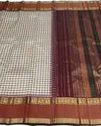 Off White Pure Silk Handloom Kanjeevaram Saree - Luxurion World