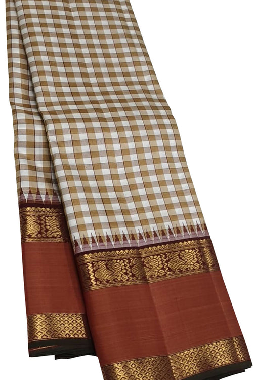 Off White Pure Silk Handloom Kanjeevaram Saree - Luxurion World