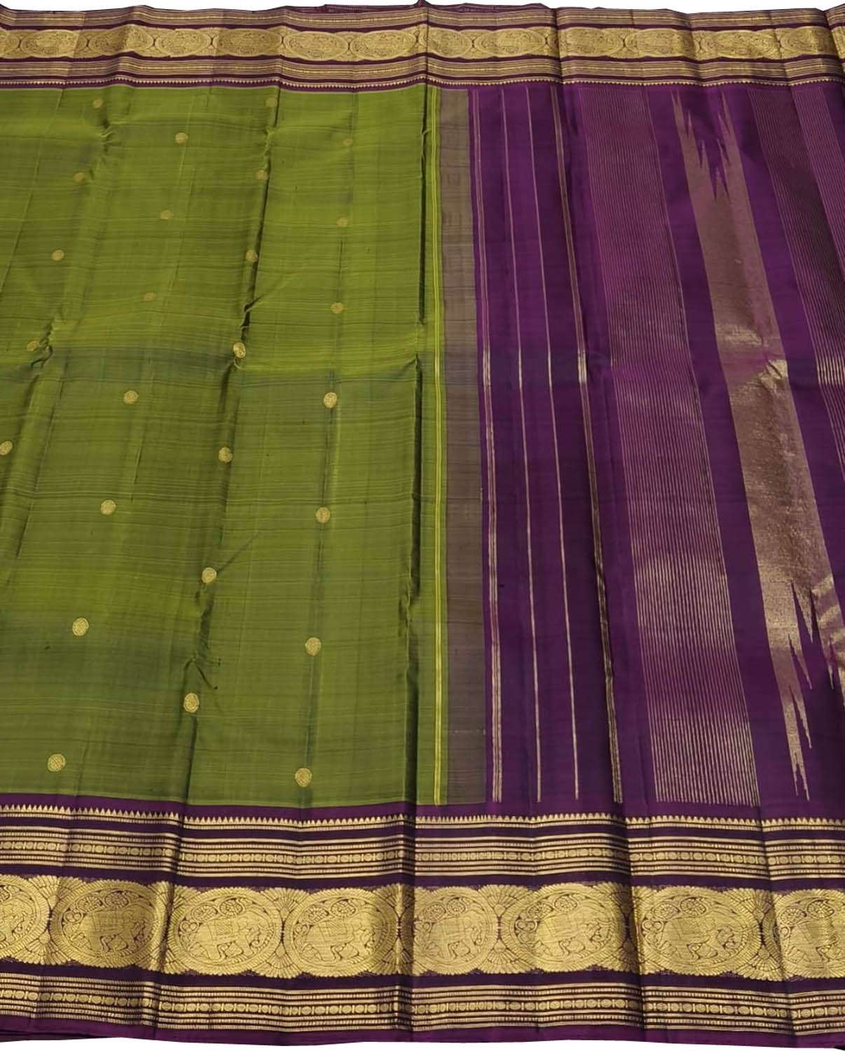Green Pure Silk Handloom Kanjeevaram Saree - Luxurion World