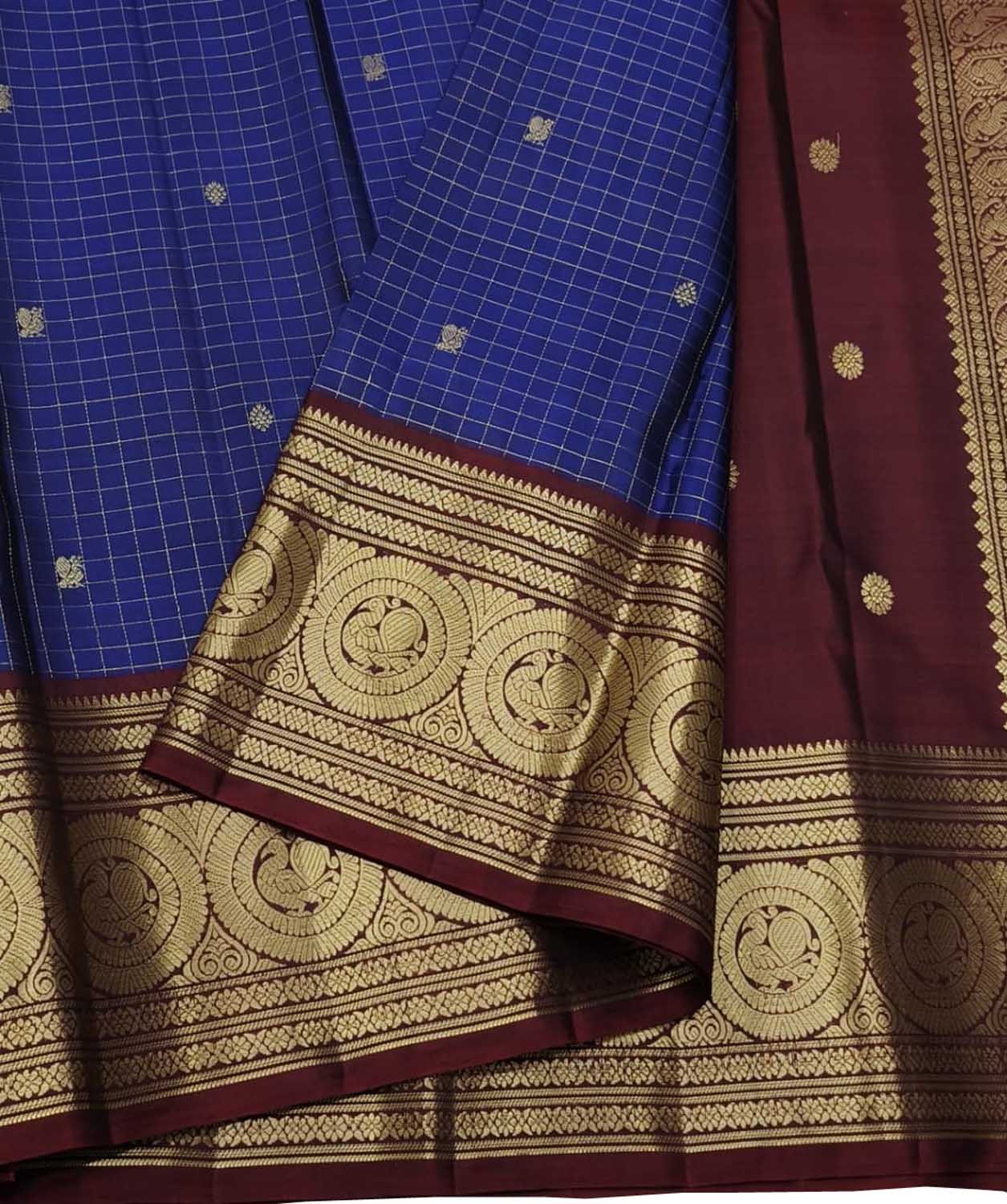 Exquisite Blue Pure Silk Handloom Kanjeevaram Saree - Luxurion World