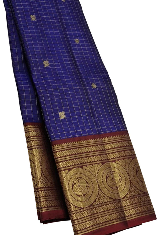 Exquisite Blue Pure Silk Handloom Kanjeevaram Saree - Luxurion World