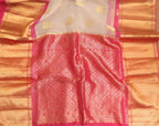 Off White And Pink Handloom Kanjeevaram Pure Organza Silk Saree - Luxurion World