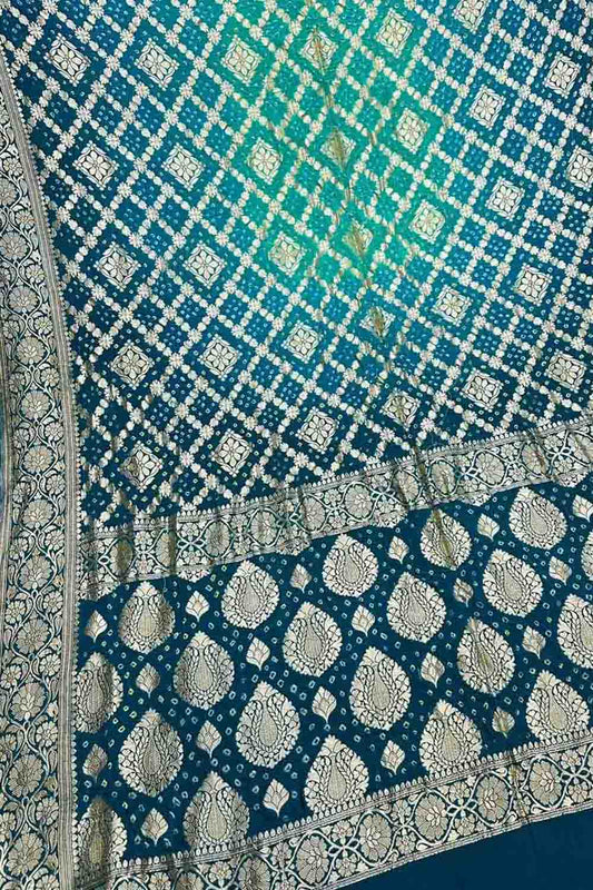 Blue & Green Georgette Banarasi Bandhani Saree - Luxurion World