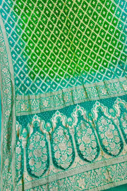 Green & Blue Georgette Banarasi Bandhani Saree - Luxurion World
