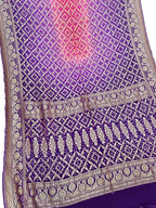 Pink & Purple Georgette Banarasi Bandhani Saree - Luxurion World