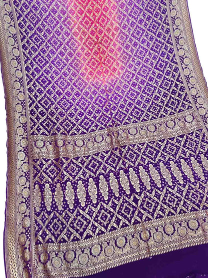 Pink & Purple Georgette Banarasi Bandhani Saree - Luxurion World