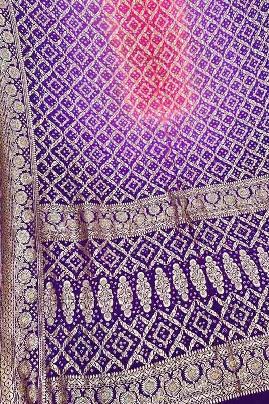 Pink & Purple Georgette Banarasi Bandhani Saree - Luxurion World