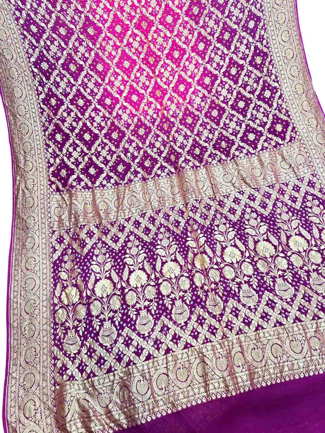 Purple Pure Georgette Banarasi Bandhani Saree - Luxurion World