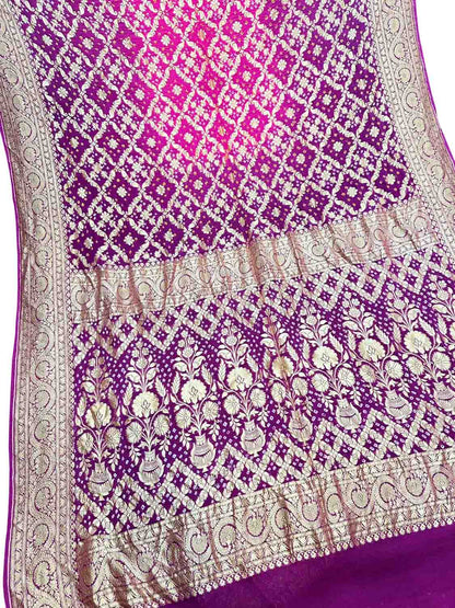 Purple Pure Georgette Banarasi Bandhani Saree - Luxurion World