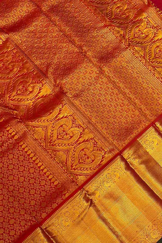 Exquisite Red Kanjeevaram Silk Saree - Luxurion World