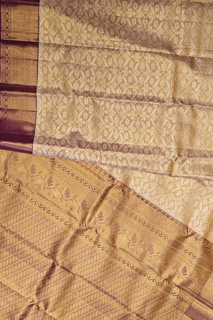 Exquisite Golden Handloom Kanjeevaram Pure Silk Saree - Luxurion World