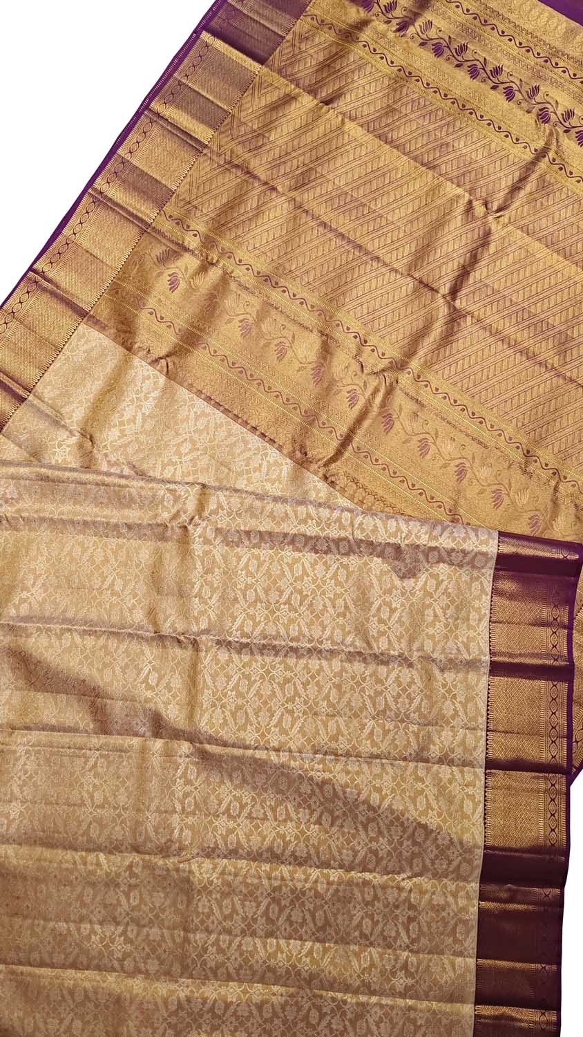 Exquisite Golden Handloom Kanjeevaram Pure Silk Saree - Luxurion World