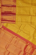 Exquisite Golden Handloom Kanjeevaram Pure Silk Saree - Luxurion World