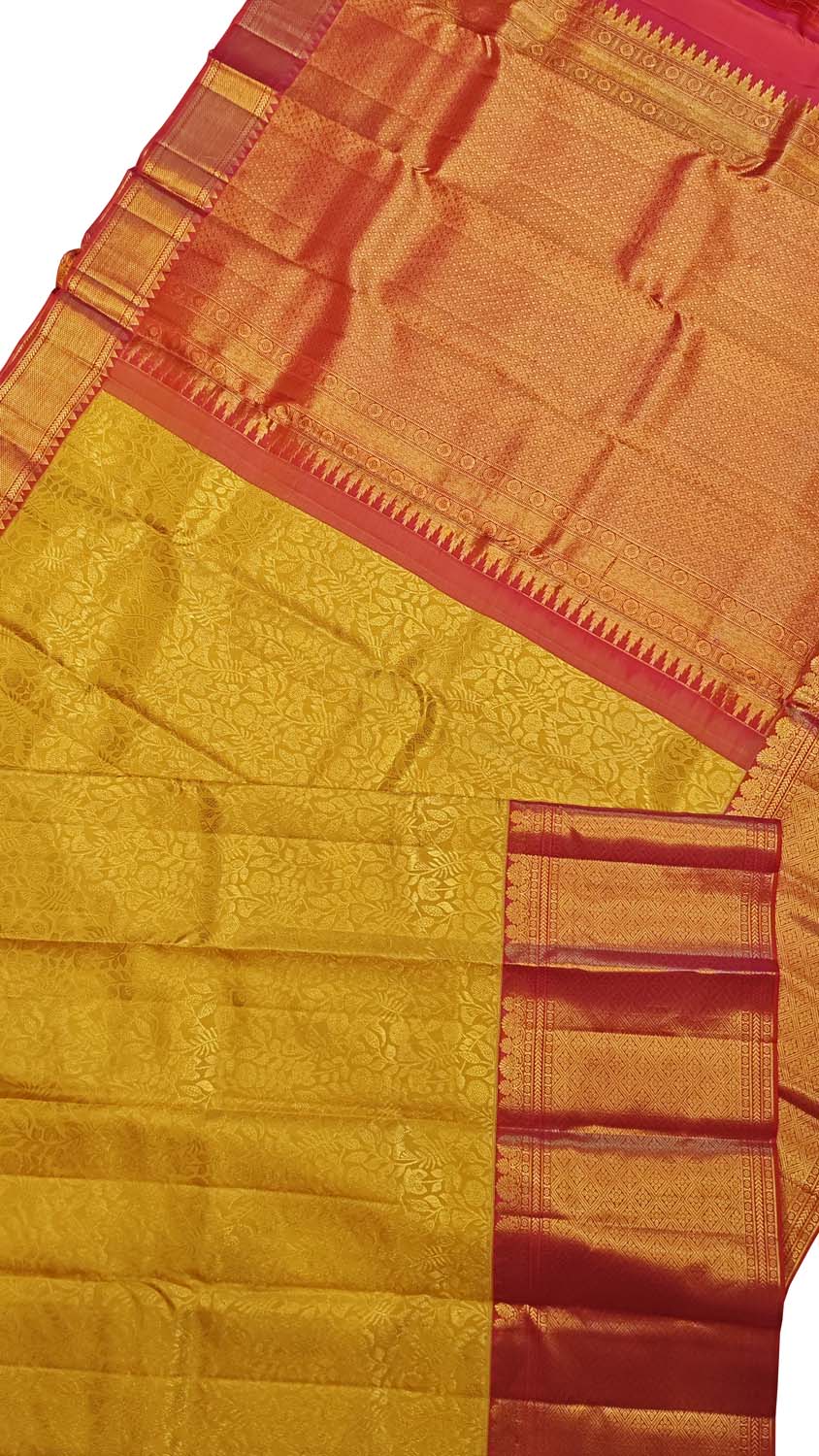 Exquisite Golden Handloom Kanjeevaram Pure Silk Saree - Luxurion World