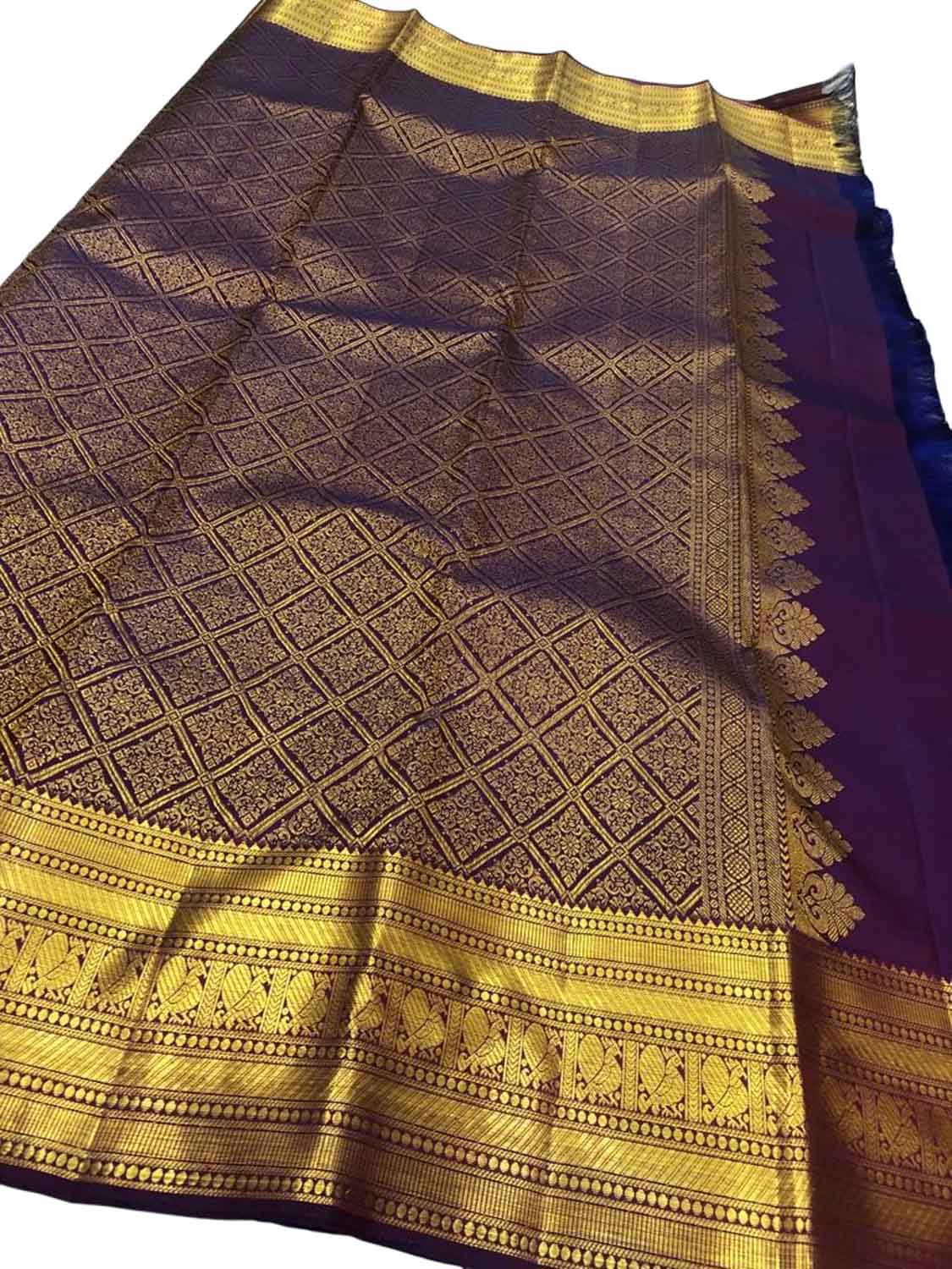 Purple Kanjeevaram Handloom Pure Silk Saree - Luxurion World